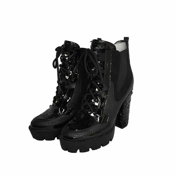 Cape Robbin Platform Chelsie High Block Heeled Boots Lace Up Sequins Size 7.5 - Picture 1 of 8